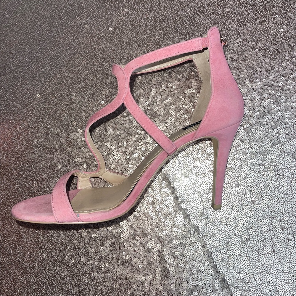 WHITE HOUSE BLACK MARKET Pink Suede Strappy Heels - Picture 5 of 12